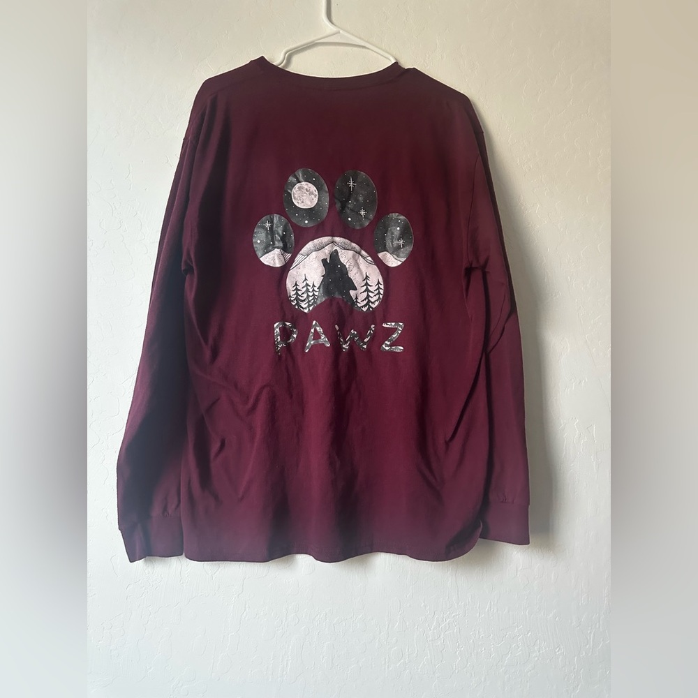 PAWZ Maroon Long Sleeve Tee with Paw Print Design